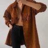 Women Vintage Fringe Brown Leather Jacket