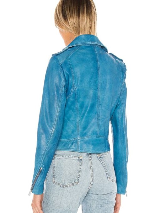 Sarah Shahi Blue Leather Jacket 2