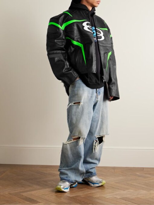 Hailey Bieber Racer Oversized Panelled Leather Jacket