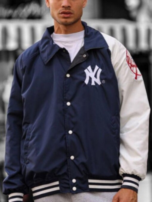 Hailey Bieber New York Yankees Blue Jacket