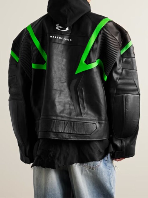 Hailey Bieber Racer Oversized Panelled Leather Jacket