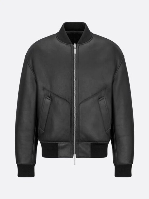 Robert Pattinson Bomber Black Leather Jacket