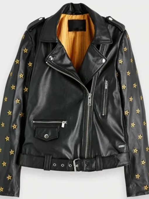 Batwoman Mary Hamilton Gold Stars Black Leather Jacket