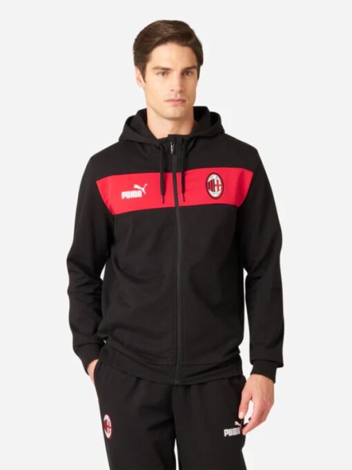 AC Milan Fully-Zippered Hooded Black Jacket