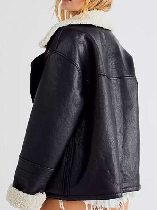 New York Selena Gomez Shearling Black Leather Jacket