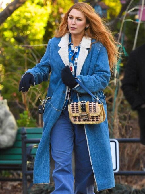 Blake Lively It Ends With Us Denim Shearling Coat