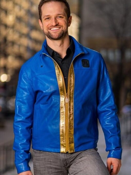 Vault Fallout 76 Blue Leather Jacket